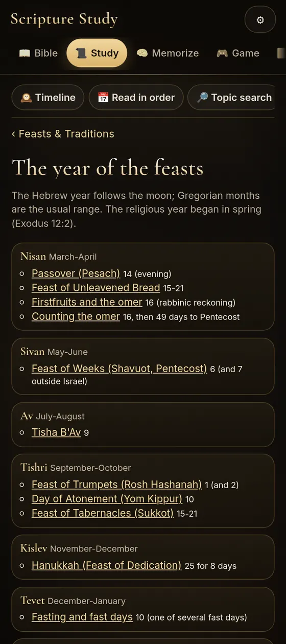 App screenshot: the year of the feasts