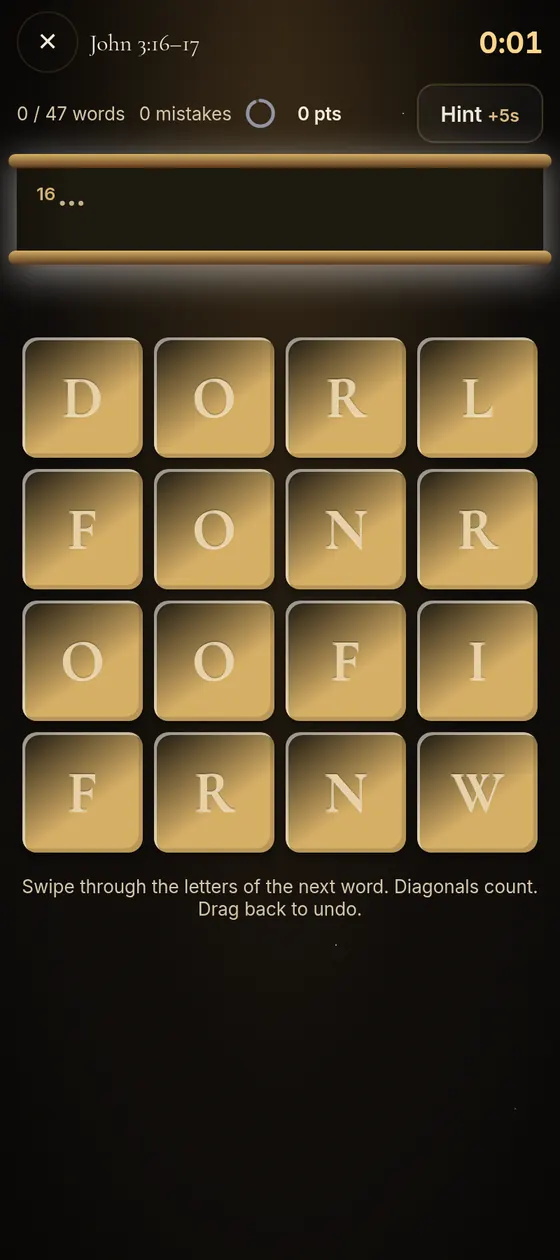 App screenshot: the verse word game