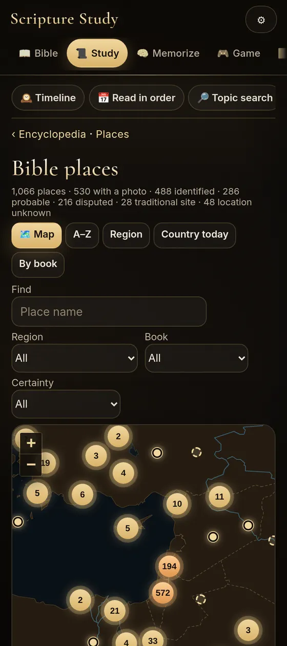 App screenshot: the places map