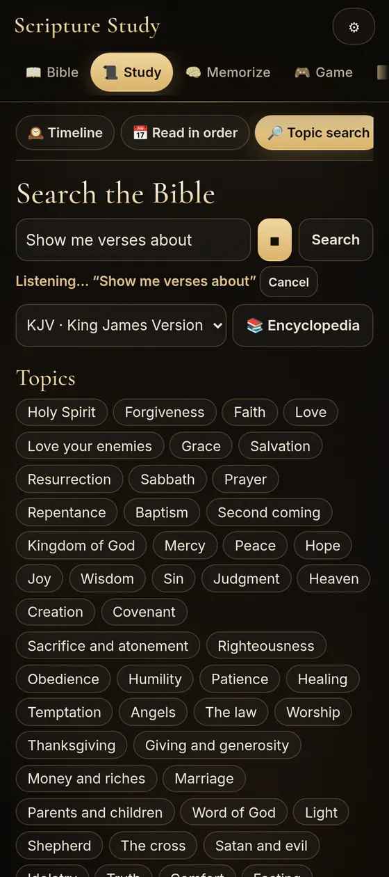 App screenshot: voice search listening